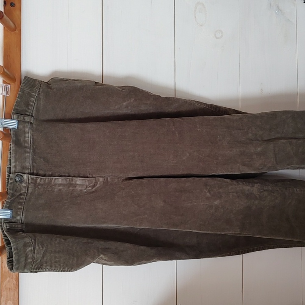 L.L Bean Corduroy Pants  18 T Olive Green Classic Fit Elastic Waist Pockets. EUC